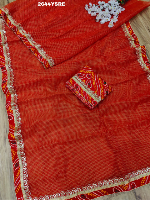 KcPc Embroidery Bandhani Border Kota Doriya Saree SWA