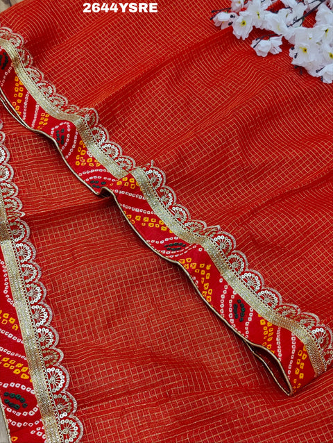KcPc Embroidery Bandhani Border Kota Doriya Saree SWA