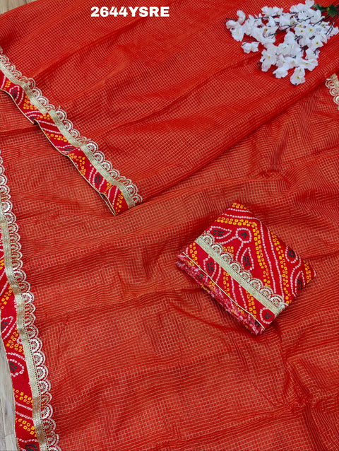 KcPc Embroidery Bandhani Border Kota Doriya Saree SWA