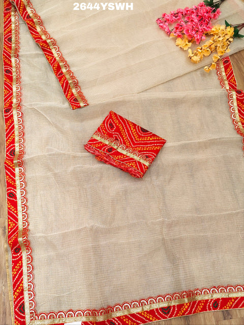 KcPc New Embroidery Bandhani Border Kota Doriya Saree SWA