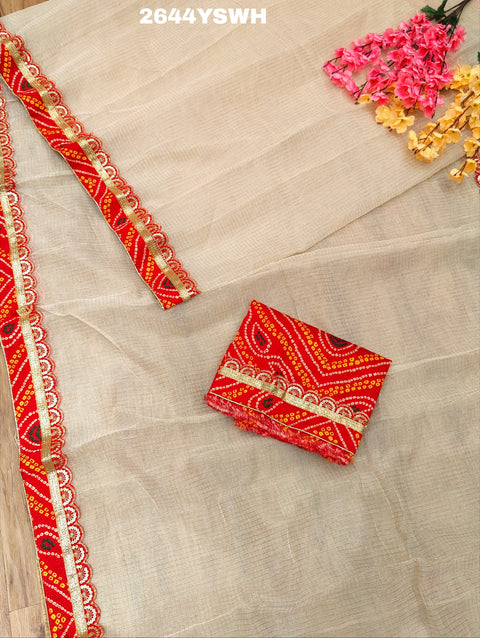 KcPc New Embroidery Bandhani Border Kota Doriya Saree SWA