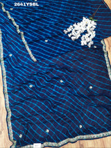 By New Chiffon Leheriya Style With Cutdana Work Saree