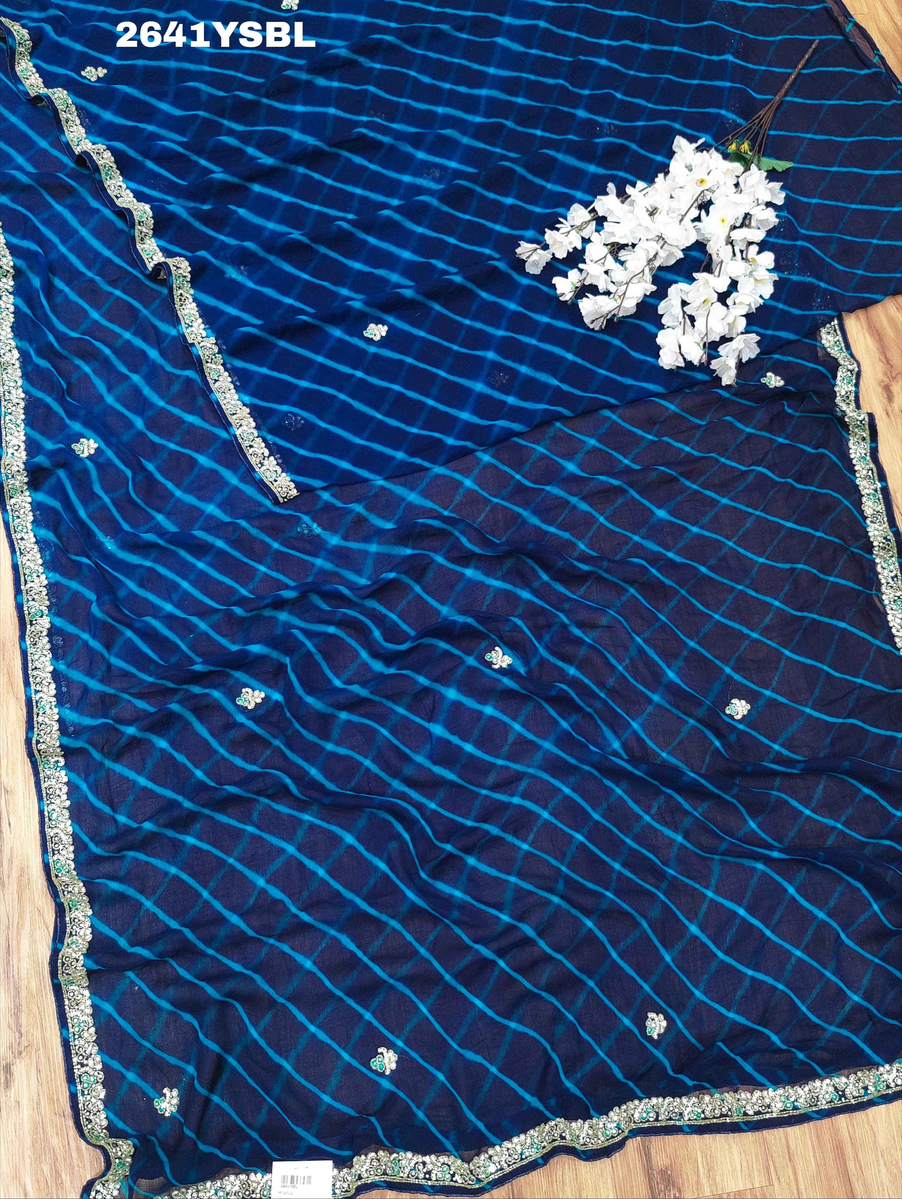 By New Chiffon Leheriya Style With Cutdana Work Saree