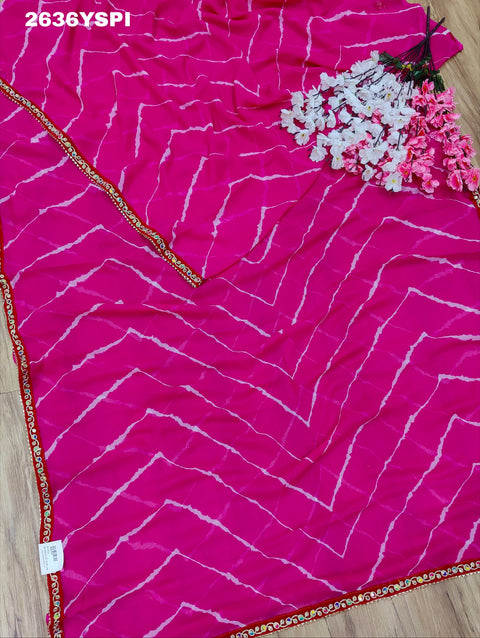 KcPc Latest Chiffon Leheriya Style Saree with Embroidery Work  STL