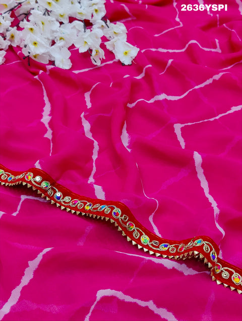 KcPc Latest Chiffon Leheriya Style Saree with Embroidery Work  STL