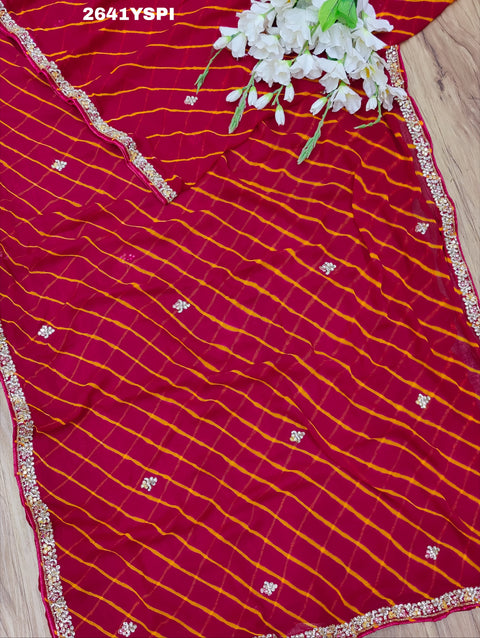 KcPc New Chiffon Leheriya Style With Cutdana Work Saree VSH