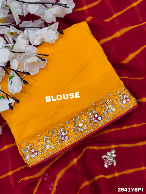 KcPc New Chiffon Leheriya Style With Cutdana Work Saree VSH