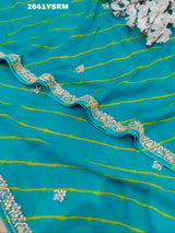 By New Chiffon Leheriya Style With Cutdana Work Saree