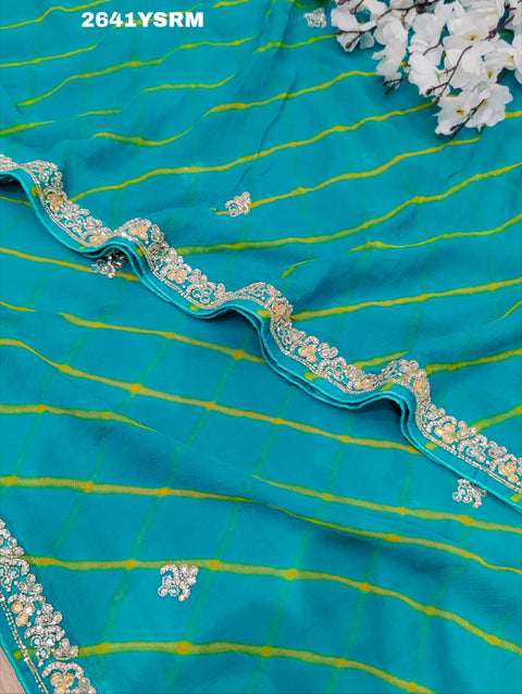KcPc New Spiceal Chiffon Leheriya Style With Cutdana Work Saree VSH