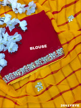 By New Chiffon Leheriya Style With Cutdana Work Saree