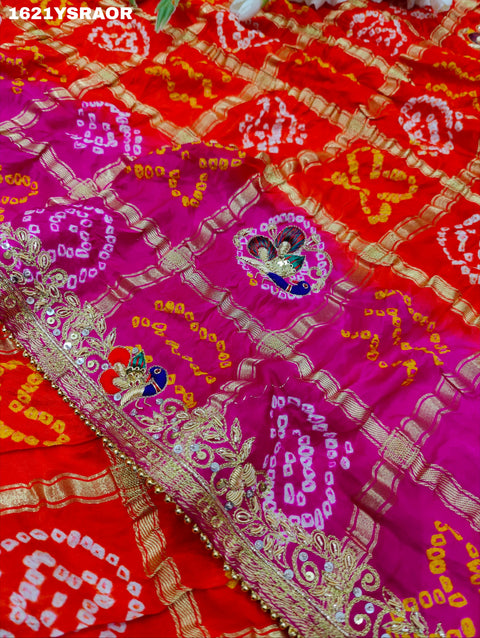 KcPc New Latest Pure Gaji Silk Gharchola Bandhani Zardoji Guleen Work Saree RS