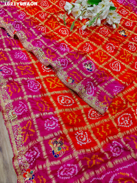 KcPc New Latest Pure Gaji Silk Gharchola Bandhani Zardoji Guleen Work Saree RS