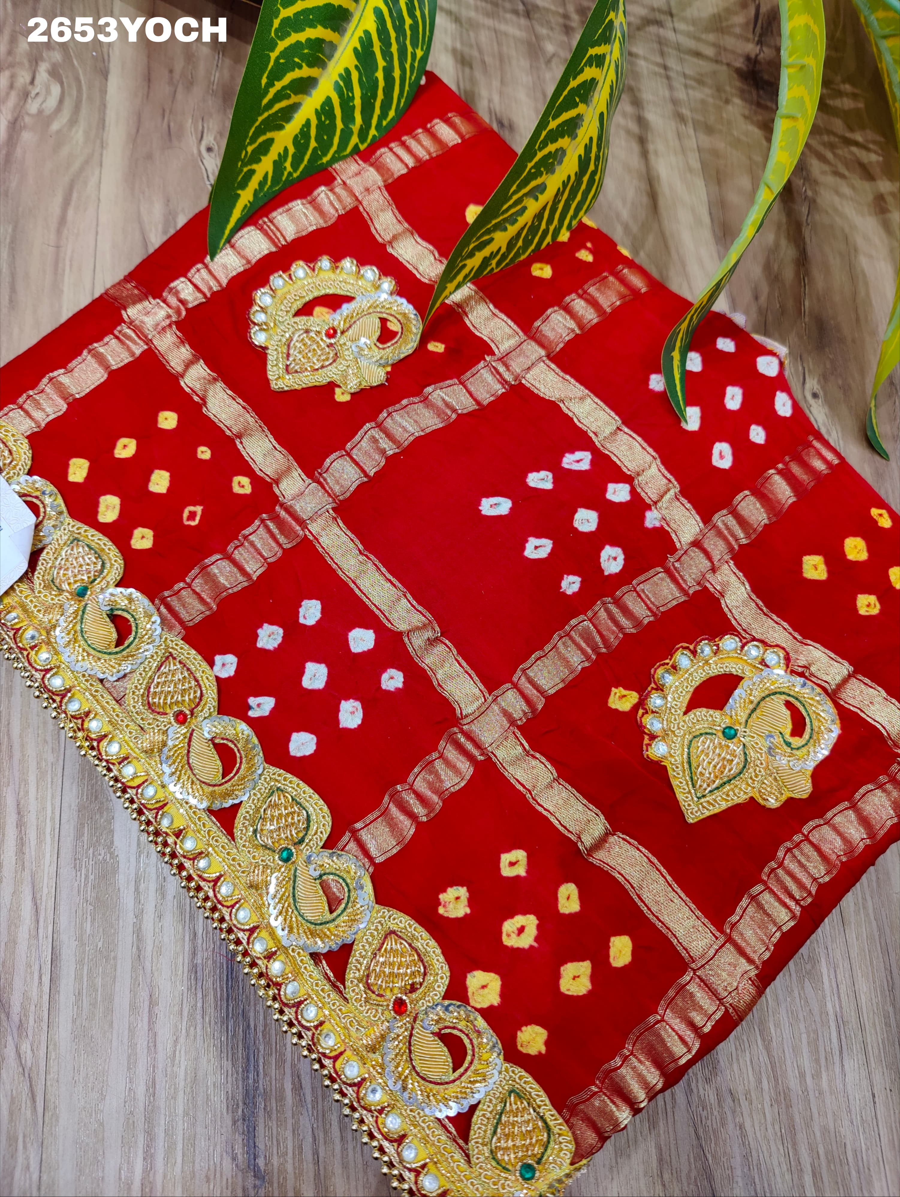 KcPc New Semi Gaji Silk Bandhani Style With Bel buti Work Odhna KCPC