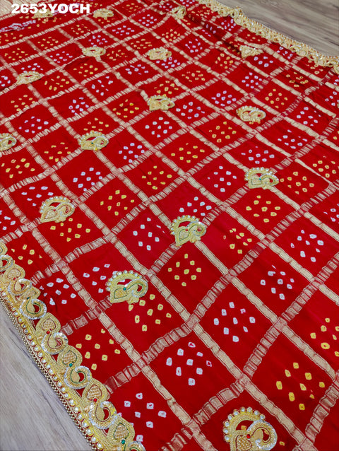 KcPc New Semi Gaji Silk Bandhani Style With Bel buti Work Odhna KCPC