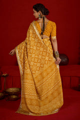 By New Arrival Modal Silk Ajrakh Style With Gotapatti Work Saree