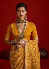 By New Arrival Modal Silk Ajrakh Style With Gotapatti Work Saree