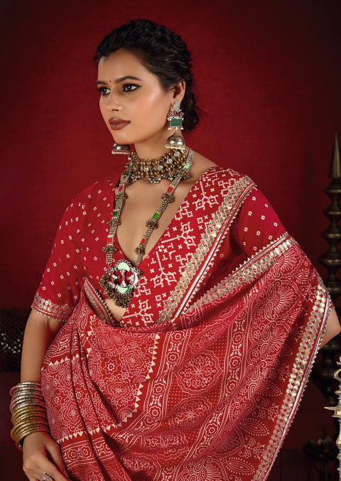 KcPc New Modal Silk Ajrakh Style With Gotapatti Work Saree STR
