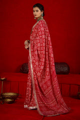 By New Arrival Modal Silk Ajrakh Style With Gotapatti Work Saree