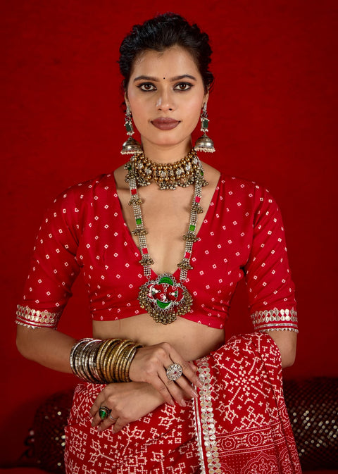 KcPc New Modal Silk Ajrakh Style With Gotapatti Work Saree STR