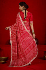 By New Arrival Modal Silk Ajrakh Style With Gotapatti Work Saree