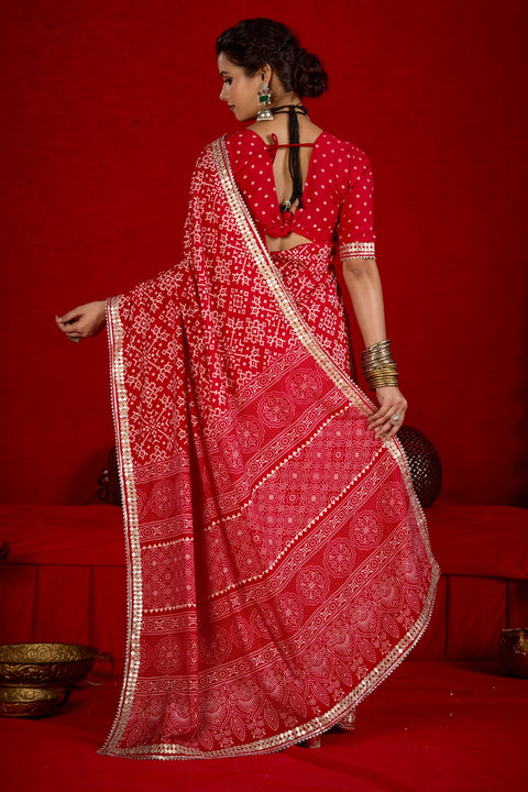 KcPc New Modal Silk Ajrakh Style With Gotapatti Work Saree STR