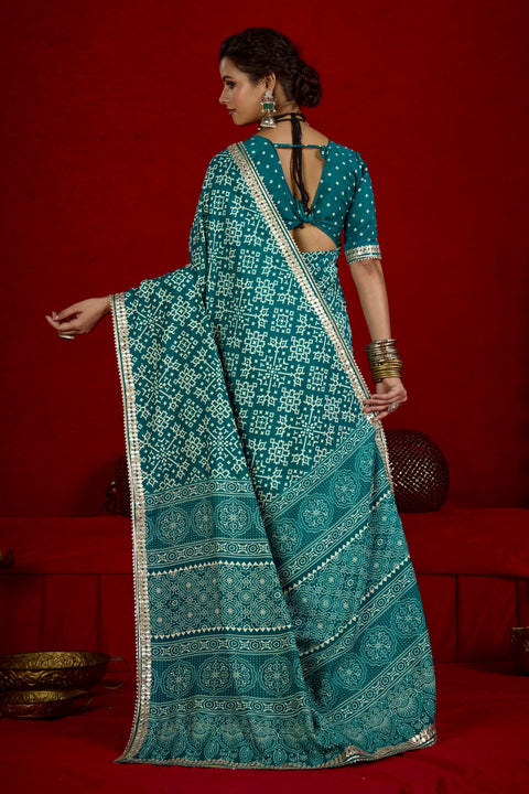 KcPc New Latest Modal Silk Ajrakh Style With Gotapatti Work Saree STR