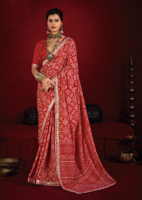 KcPc New Modal Silk Ajrakh Style With Gotapatti Work Saree STR