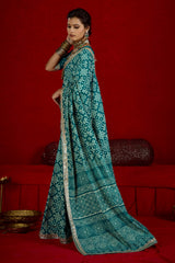 By New Arrival Modal Silk Ajrakh Style With Gotapatti Work Saree