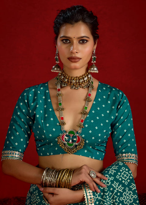 KcPc New Latest Modal Silk Ajrakh Style With Gotapatti Work Saree STR