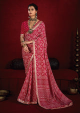 By New Arrival Modal Silk Ajrakh Style With Gotapatti Work Saree
