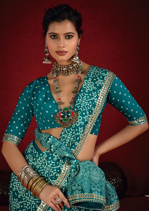 KcPc New Latest Modal Silk Ajrakh Style With Gotapatti Work Saree STR