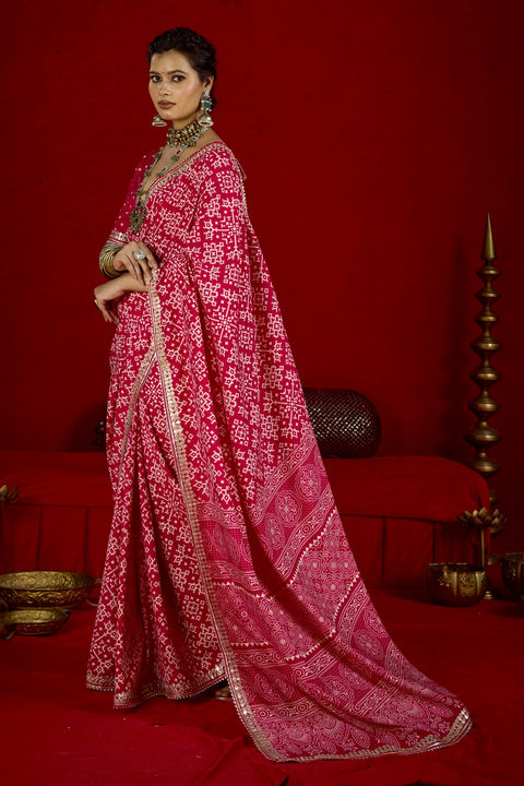 KcPc New Arrival Modal Silk Ajrakh Style With Gotapatti Work Saree STR