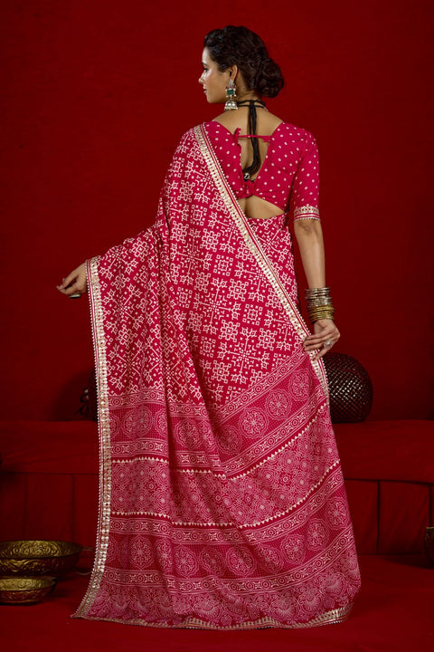 KcPc New Arrival Modal Silk Ajrakh Style With Gotapatti Work Saree STR