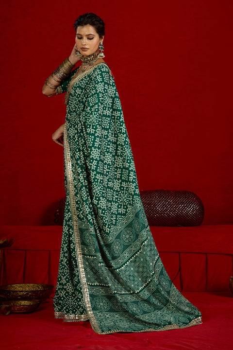 KcPc New Launch Modal Silk Ajrakh Style With Gotapatti Work Saree STR