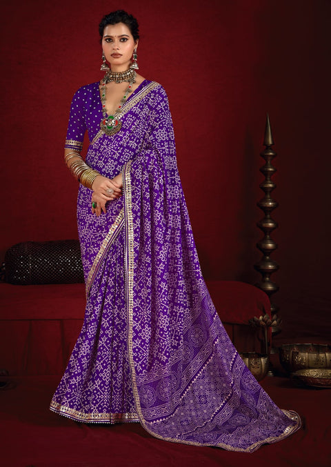 KcPc New Beautiful Modal Silk Ajrakh Style With Gotapatti Work Saree STR