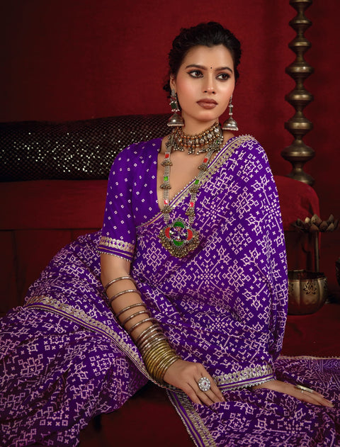 KcPc New Beautiful Modal Silk Ajrakh Style With Gotapatti Work Saree STR