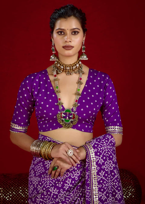 KcPc New Beautiful Modal Silk Ajrakh Style With Gotapatti Work Saree STR