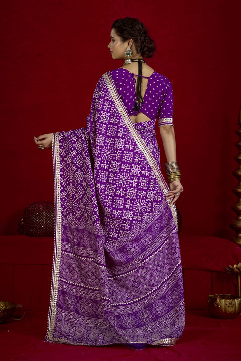 KcPc New Beautiful Modal Silk Ajrakh Style With Gotapatti Work Saree STR