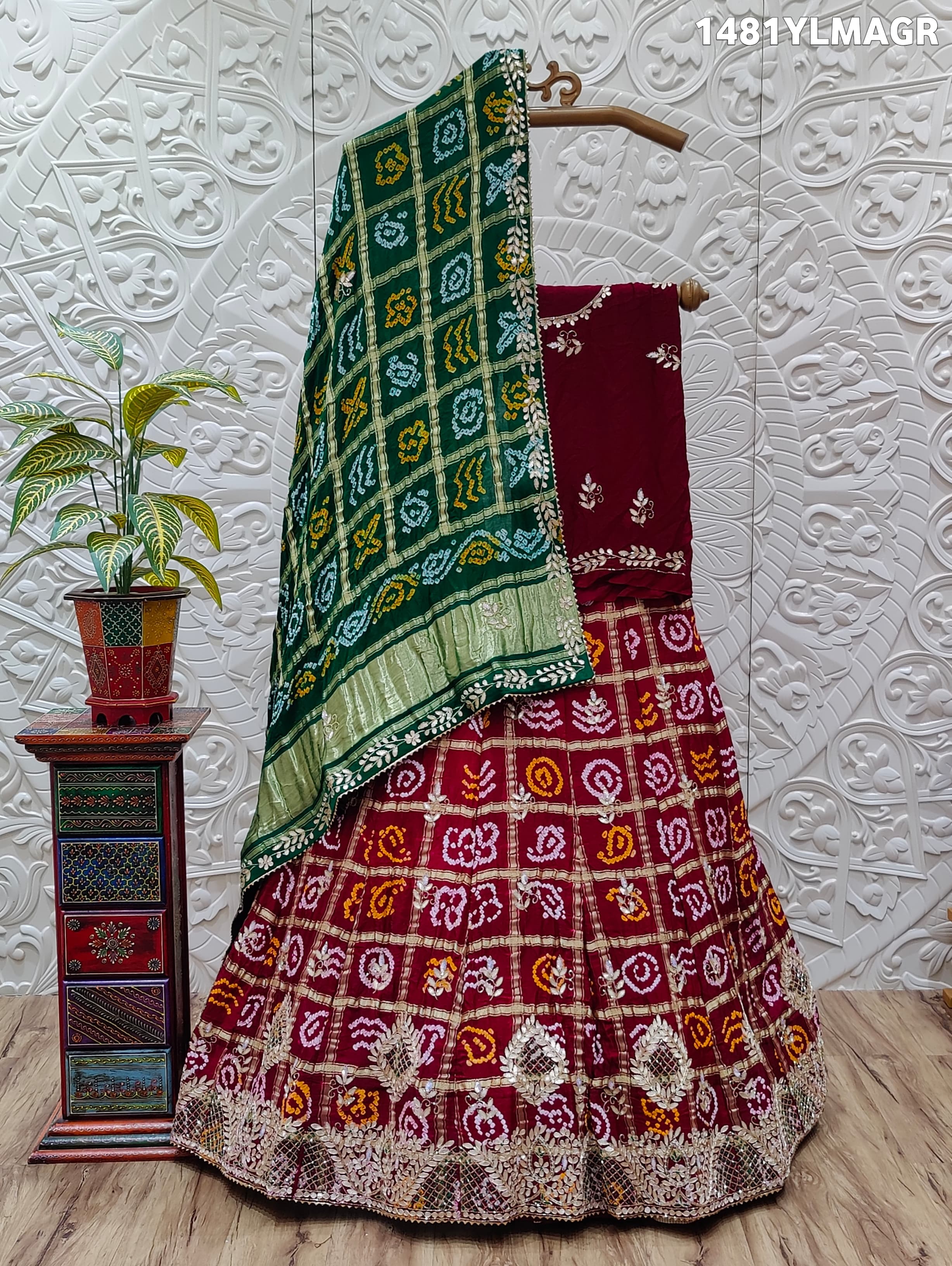  Gaji silk bandhani Style With GotaPatti work Lehanga