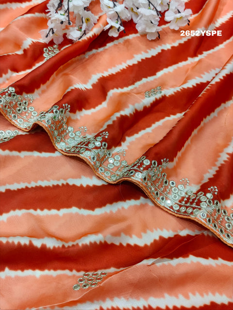 KcPc New Traditional H O Silk Leheriya Saree with Shimmering Mirror embroidery Work   GAN