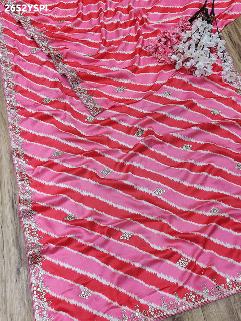 KcPc New Traditional H O Silk Leheriya Saree With embroidery Mirror Work   GAN