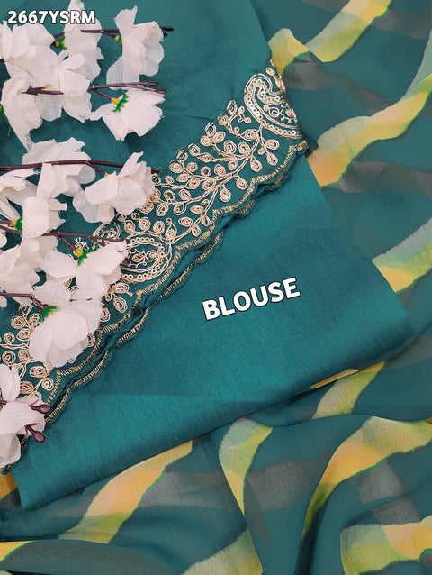 KcPc New Beautiful Chiffon Leheriya Style With Embroidery Border Work Saree STL