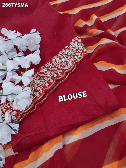 KcPc New Spiceal Chiffon Leheriya Style With Embroidery Border Work Saree STL