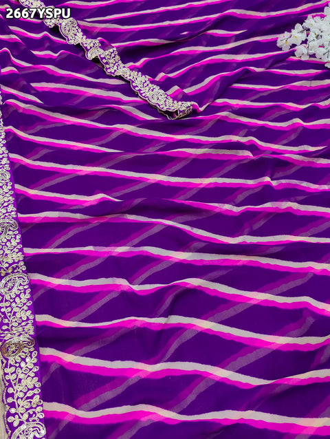 KcPc New Chiffon Leheriya Style With Embroidery Border Work Saree STL