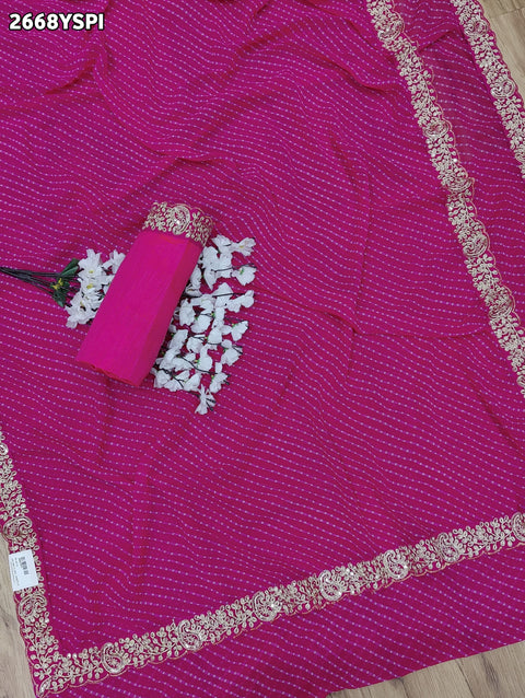 KcPc New Launch Chiffon Leheriya Style With Embroidery Border Work Saree STL