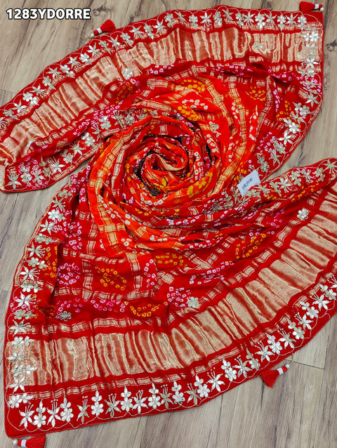 KcPc New Pure Gaji Silk Bandhani Gotapatti Designer Jaipuri Traditional Dupatta SATISH
