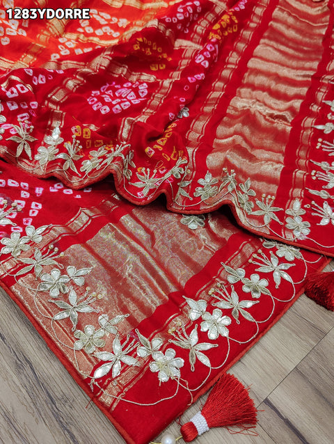KcPc New Pure Gaji Silk Bandhani Gotapatti Designer Jaipuri Traditional Dupatta SATISH