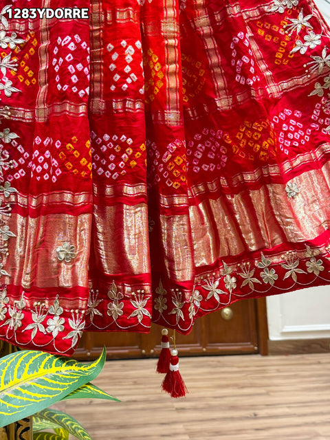 KcPc New Pure Gaji Silk Bandhani Gotapatti Designer Jaipuri Traditional Dupatta SATISH