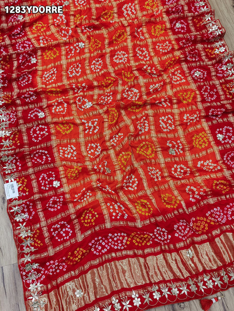 KcPc New Pure Gaji Silk Bandhani Gotapatti Designer Jaipuri Traditional Dupatta SATISH