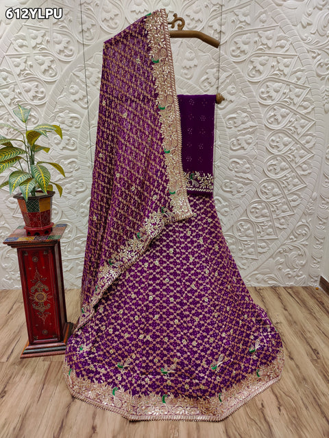 KcPc New Designer Pure Khaddi Georgette Neemjari Bandhej Ghatchola Gotapatti Lehenga  BT